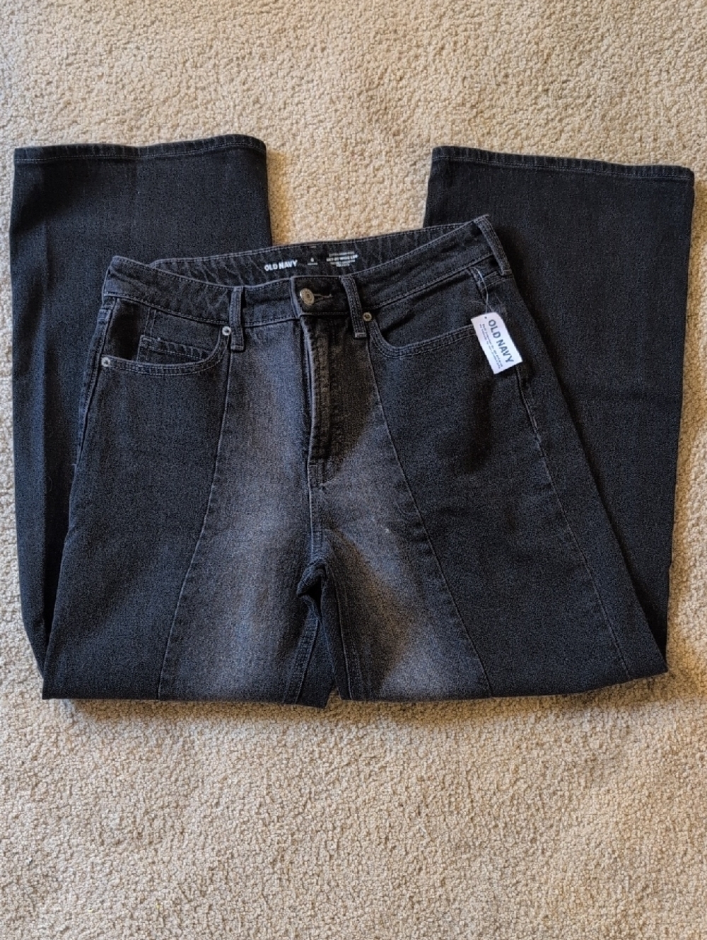 Old Navy Black Sky-Hi Wide-Leg Flare Jeans Size 6 Petite New With Tags